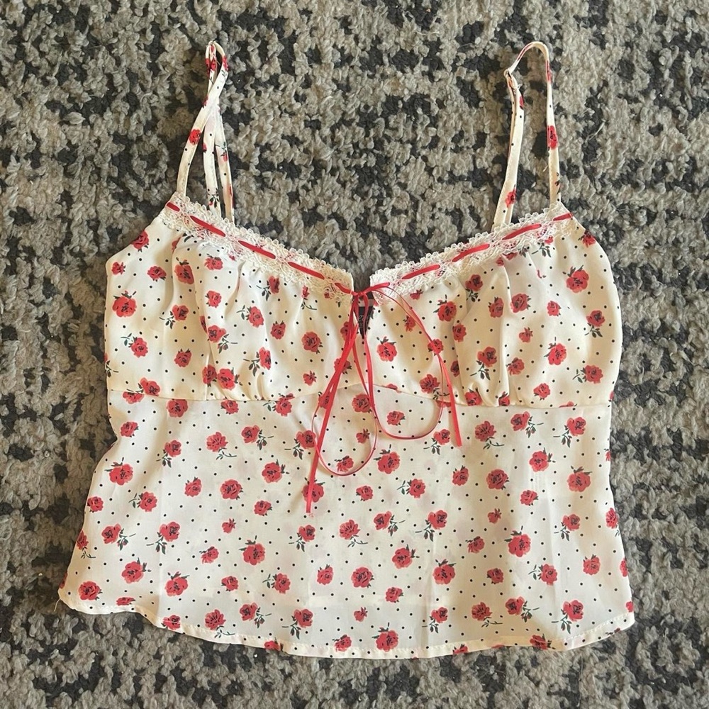 Beverly and Beck white and red floral cami top